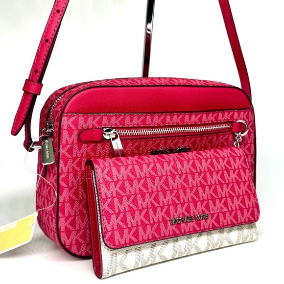 Michael Kors Large EW Crossbody Bag & Matching Trifold Wallet Dark Raspberry - Picture 4 of 15